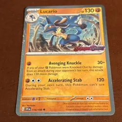 Pokemon TCG Lucario 114 Scarlet & Violet Stamped Cosmos Holo Promo Card NM+ - Image 1