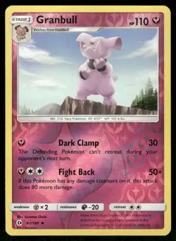 POKEMON GRANBULL SM BASE SET 91/149 REVERSE HOLO UC NM/M - Image 1