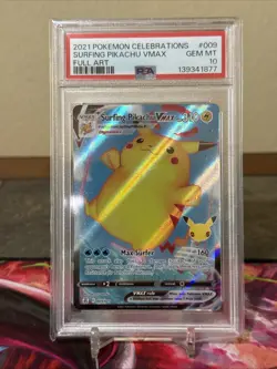 2021 POKEMON CELEBRATIONS #009 FULL ART/SURFING PIKACHU VMAX PSA 10 - Image 1