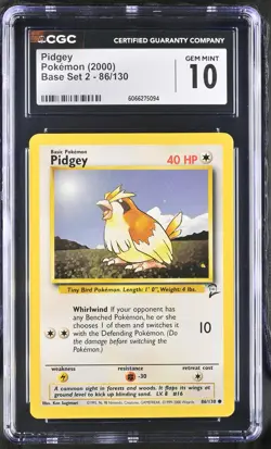 CGC 10 GEM MINT Pidgey 2000 Base Set 2 86/130 Pokemon Card - Image 1