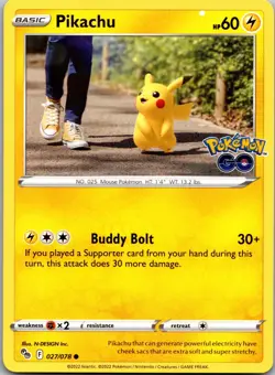 Pikachu (27) Common Pokemon GO 027/078 NM - Image 1