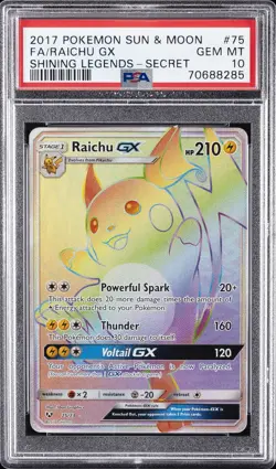 2017 POKEMON SUN & MOON SHINING LEGENDS SECRET #75 FULL ART/RAICHU GX PSA 10 - Image 1