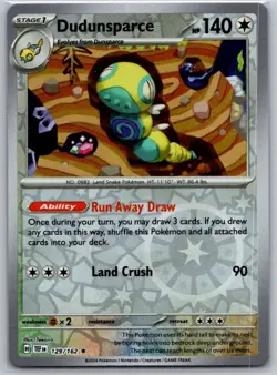 Dudunsparce 129/162 Rare Temporal Forces Pokemon Reverse Holo Near Mint - Image 1
