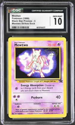 1999 Pokemon Movie Black Star Promo #3 Mewtwo CGC 10 - Image 1