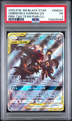 2020 POKEMON SM BLACK STAR PROMO #SM241 UMBREON & DARKRAI GX PSA 1 - Image 1