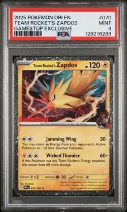 Team Rocket's Zapdos 070/182 Pokemon Gamestop Exclusive PSA 9 - Image 1