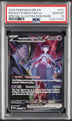 2025 POKEMON DRI EN-DESTINED RIVALS #231 TEAM ROCKET'S MEWTWO EX PSA 10 - Image 1