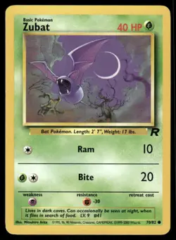Pokemon Cards Zubat 70/82 Unlimited Team Rocket Common LP *2 - Image 1
