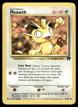 Pokemon Cards Meowth 62/82 Unlimited Team Rocket Common NM *2 - Image 1
