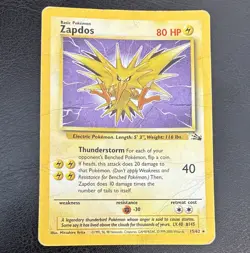 Pokemon TCG Zapdos 15/62 Fossil Rare Unlimited Edition (2000) - Damaged/HP - Image 1