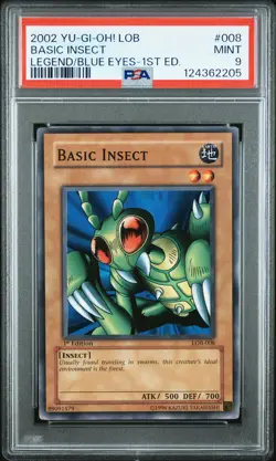 2002 YU-GI-OH! LOB-LEGEND OF BLUE EYES WHITE DRAGON 1ST ED BASIC INSECT PSA 9 - Image 1