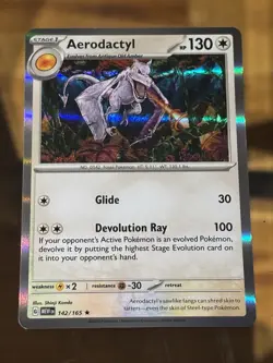 Aerodactyl 142/165 Rare 151 Pokemon Card - Image 1