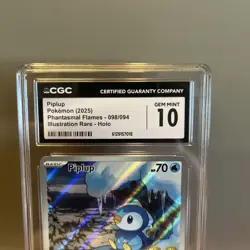 CGC 10 GEM MINT Piplup 098/094 Phantasmal Flames Illustration Rare Pokemon Holo - Image 3