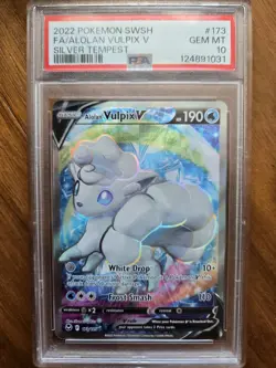 ALOLAN VULPIX V 2022 POKEMON SWSH SILVER TEMPEST ULTRA RARE PSA 10 Q2820 - Image 1