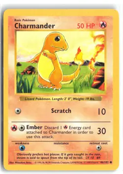 Charmander 46/102 Common Base Set Shadowless Pokemon Unlimited Lightly Played - Image 1