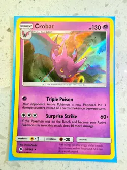 Pokemon TCG Crobat 056/149 Cosmo Holo Rare Sun & Moon Base Set LP - Image 1