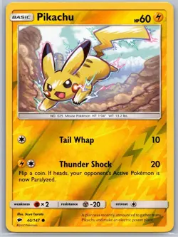 Pikachu 40/147 Common Burning Shadows Pokemon Reverse Holo Lightly Played - Image 1
