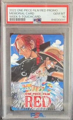 PSA 10 One Piece Film Red Memorial Card Week 5 Touch Card 2022 Promo - Image 1