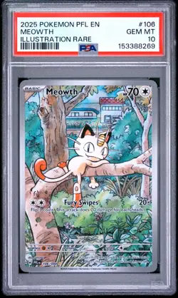2025 POKEMON PFL EN-PHANTASMAL FLAMES ILLUSTRATION RARE #106 MEOWTH PSA 10 - Image 1