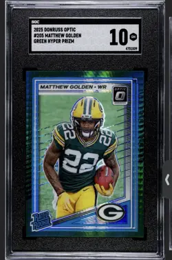 2025 Panini Optic Rated Rookie SGC 10 Matthew Golden #205 Green Hyper Prizm RC - Image 1