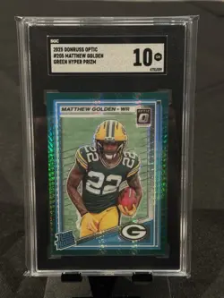 2025 Panini Optic Rated Rookie SGC 10 Matthew Golden #205 Green Hyper Prizm RC - Image 2