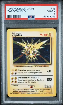 1999 Pokemon Game #16/102 Zapdos Holo PSA 4 VG-EX - Image 1
