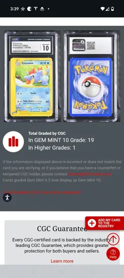 (POP 19) 2002 Pokemon Expedition Croconaw 74/165 CGC 10 GEM MINT Card - Image 4