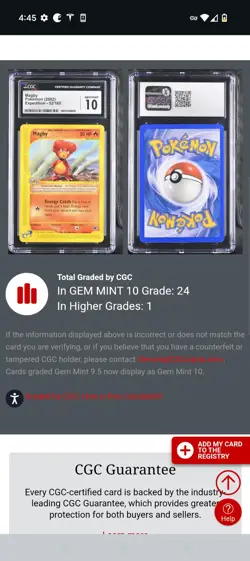 (POP 24) CGC 10 GEM MINT Magby Expedition 52/165 Pokemon Card 2002 Baby - Image 4