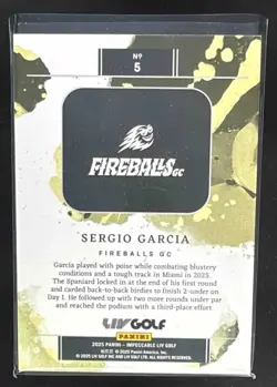 2025 Panini Impeccable LIV Sergio Garcia Logo Metal Bar Silver /30 #5 Fireballs - Image 2