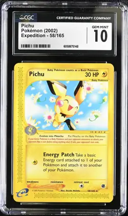 CGC 10 GEM MINT Pichu 2002 Expedition 58/165 Pokemon Card - Image 1