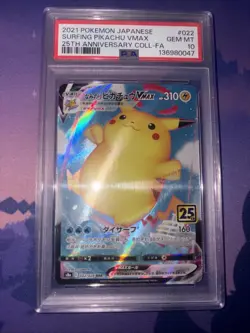 2021 POKEMON SWSH CELEBRATIONS #009/025 SURFING PIKACHU VMAX FULL ART PSA 10 - Image 1