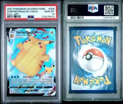 2021 Pokemon Celebrations Surfing Pikachu VMAX Full Art #009 PSA 10 Graded - Image 2