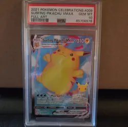 2021 POKEMON CELEBRATIONS #009 FULL ART/SURFING PIKACHU VMAX PSA 10 - Image 1