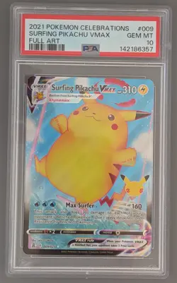PSA 10 Surfing Pikachu VMAX #009 Full Art 2021 Celebrations Pokemon Card - Image 1