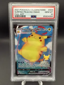 PSA 10 - Pokemon 2021 Celebrations Surfing Pikachu VMAX 009/025 Full Art Holo - Image 1