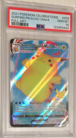 2021 Pokemon SWSH Celebrations PSA 10 Surfing Pikachu VMAX FULL ART Holo #009 - Image 1