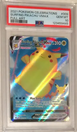 2021 Pokemon SWSH Celebrations PSA 10 Surfing Pikachu VMAX FULL ART Holo #009 - Image 1