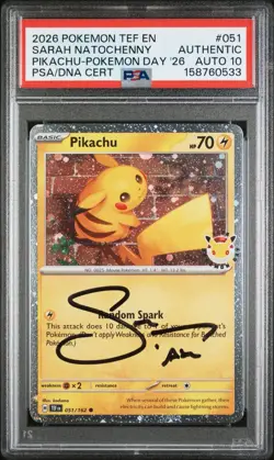 2026 Pokemon TCG Pikachu 30th Anniversary Promo- PSA 10 Auto, Sarah Natochenny - Image 1