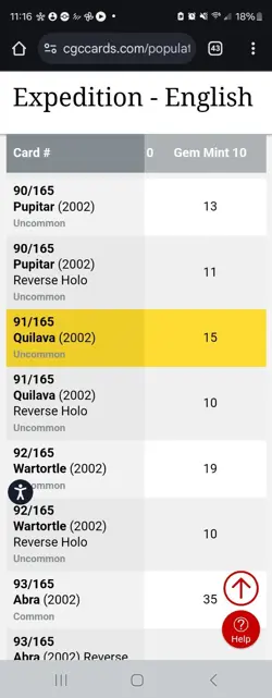 (POP 15) CGC 10 GEM MINT 2002 Quilava Pokemon Expedition 91/165 Card - Image 4