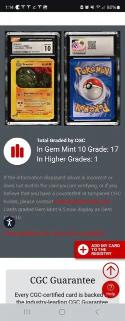 (POP 17) CGC 10 GEM MINT 2002 Pokemon Expedition 79/165 Graveler Card - Image 4