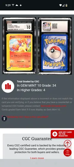 (POP 34) CGC 10 GEM MINT Ponyta 126/165 2002 Expedition Pokemon Card - Image 4