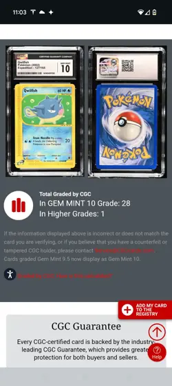 (POP 28) CGC GEM MINT 10 Qwilfish Expedition 127/165 Pokemon Card 2002 - Image 4