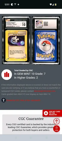 (POP 7) CGC 10 GEM MINT Pidgey 2002 Expedition 123/165 Pokemon Card - Image 4