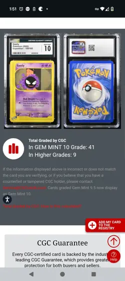 CGC 10 Gem Mint Gastly 109/165 Pokemon 2002 Expedition Card - Image 4