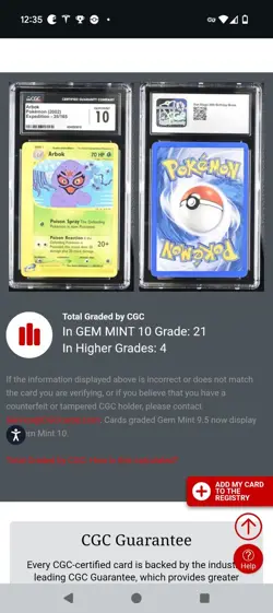 (POP 21) CGC 10 GEM MINT 2002 Pokemon Expedition Arbok Rare 35/165 card - Image 3