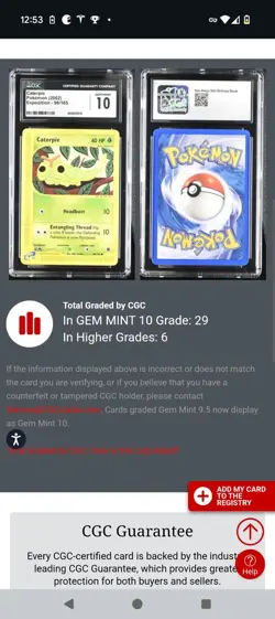 (POP 29) CGC 10 GEM MINT Caterpie Pokemon Card Expedition 2002 96/165 - Image 4