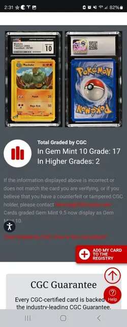(POP 17) 2002 Pokemon Expedition 85/165 Machoke CGC 10 GEM MINT Card - Image 4