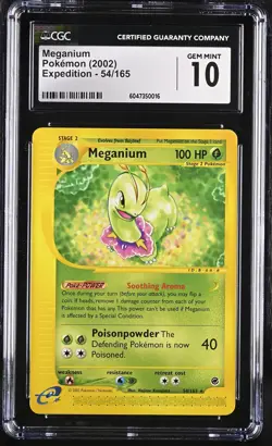 CGC 10 GEM MINT Meganium 2002 Expedition 54/165 Non-Holo Rare Pokemon Card - Image 1