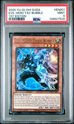 Evil HERO Toxic Bubble PSA 9 MINT 1st Edition Yu-Gi-Oh SUDA EN001 Rare - Image 1