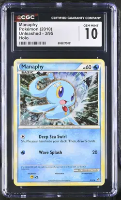 CGC 10 GEM MINT Manaphy 2010 Unleashed 3/95 Holo Pokemon Card - Image 1